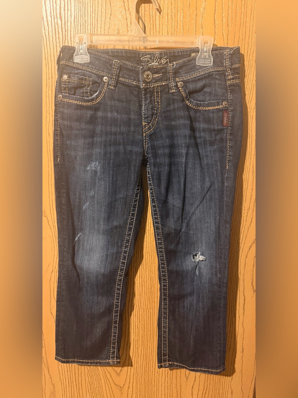 Silver Jeans Dark Blue Distressed Capris